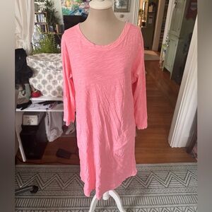 Fresh Produce Neon Coral Soft Cotton Dress L Pockets Summer Beachy VGUC